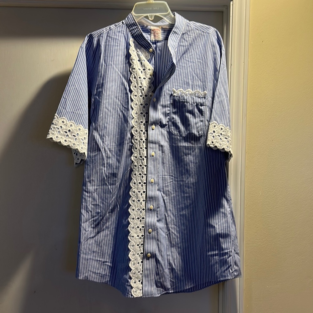 Brooks Brothers Customized Embroidery Lace Shirt Dress Good Condition Pre-owned